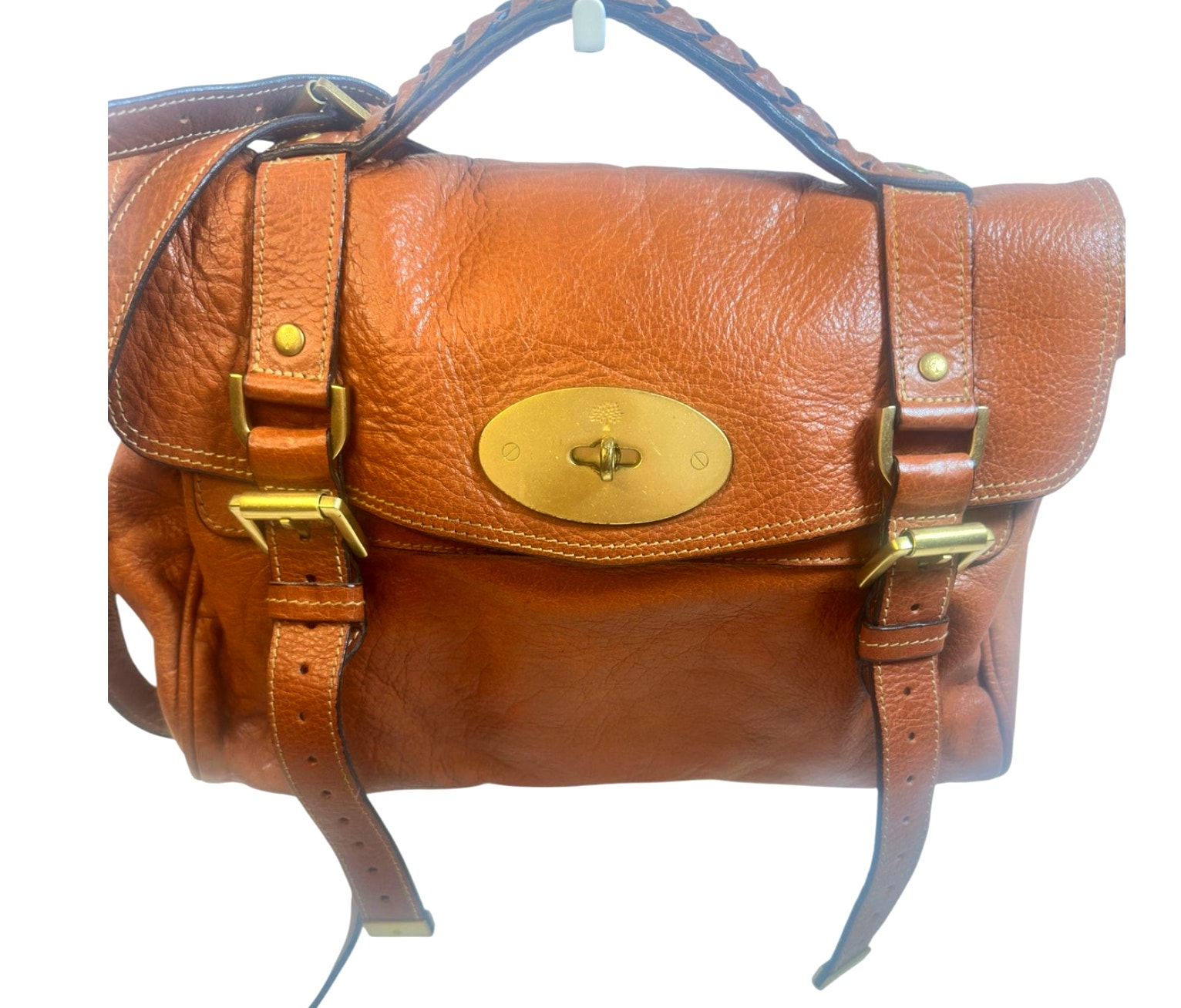 Vintage Mulberry Oak Leather Satchel Crossbody Bag Brass Hardware
